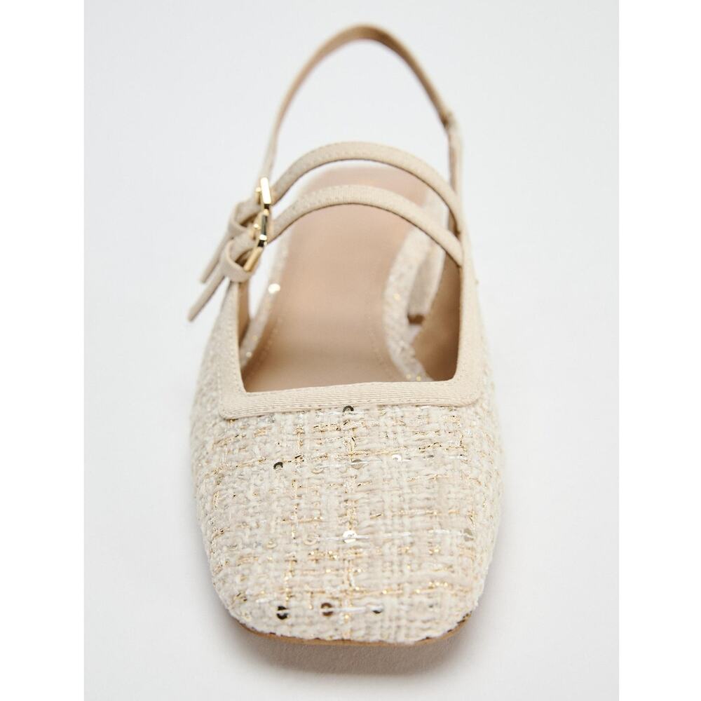 Zara NWT Cream Tweed Mary Jane Slingback Block Heels 7.5 - Picture 12 of 14